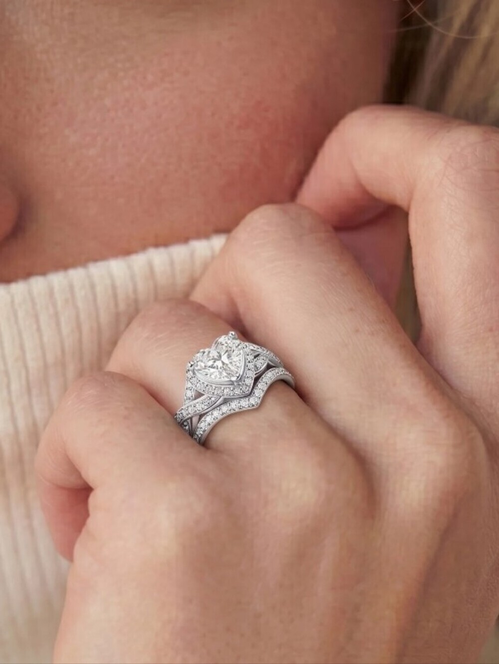 Classic Silver Bridal Ring Set with White Center Stone